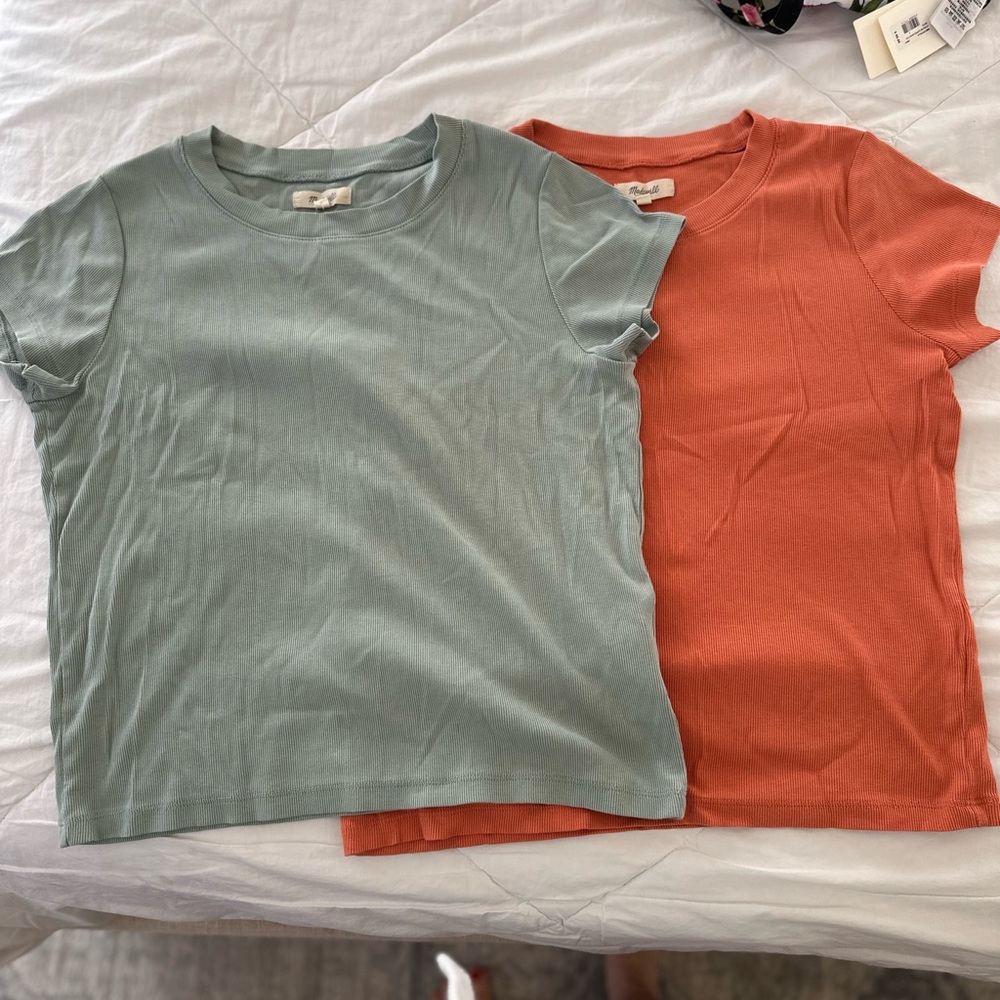 Madewell Short Sleeve Tees in Sage Green and Rust Orange